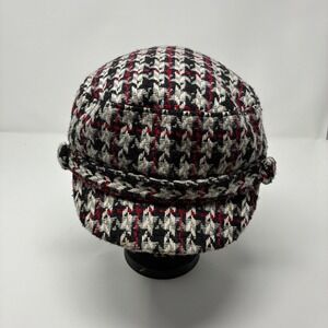 San Diego Hat Co Houndstooth Fiddler Cap Vintage Style Black White Red Tweed Hat